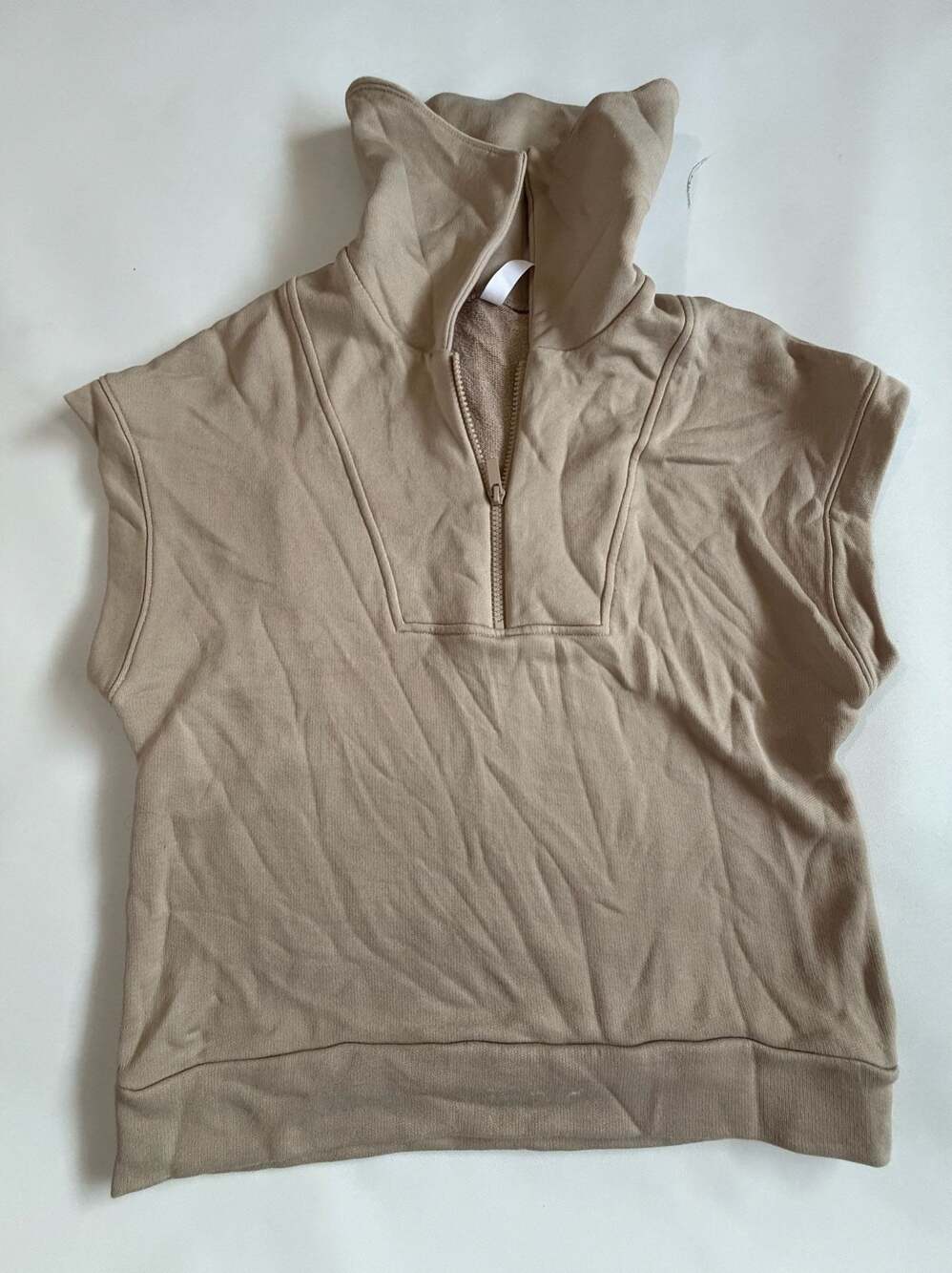 STYLUS Quarter Zip Crop Sweatshirt S Beige Tan Fleece Athleisure Y2K Sporty